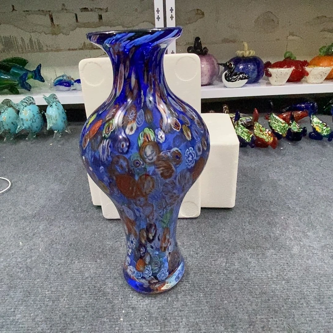 琉璃蓝色万花美人瓶-高38厘米，直径20厘米