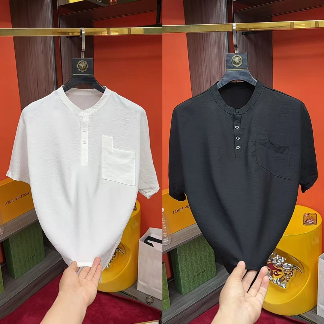 517夏季 男士棉麻新款净版 复古时尚休闲 印花气质百搭 半袖T恤