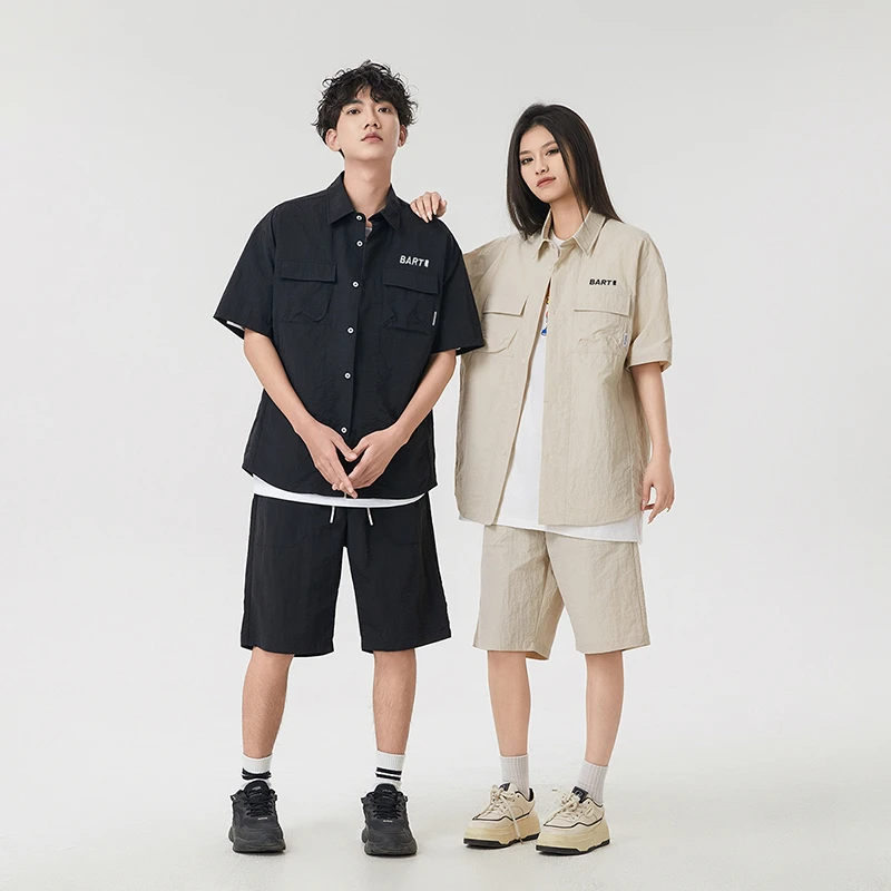 THESIMPSONS夏季潮流时尚休闲情侣短袖衬衫短裤套装SPCSU252F11U