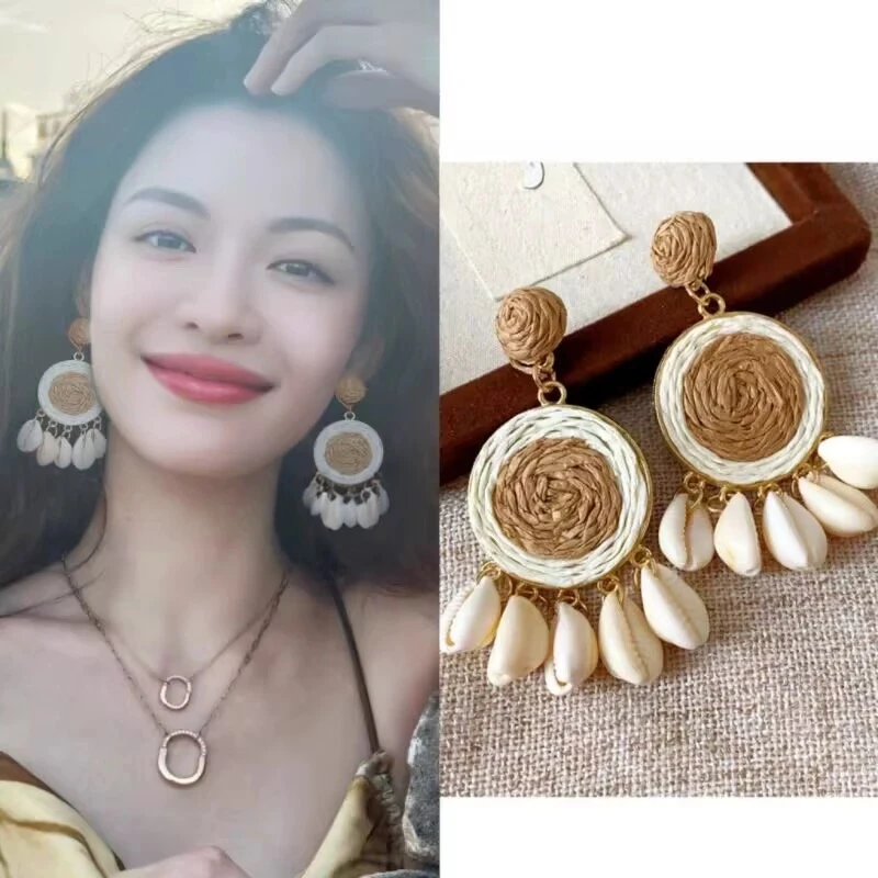 合金耳饰 钟楚曦同款耳环编织耳饰耳钉旅游度假饰品2025春夏新款