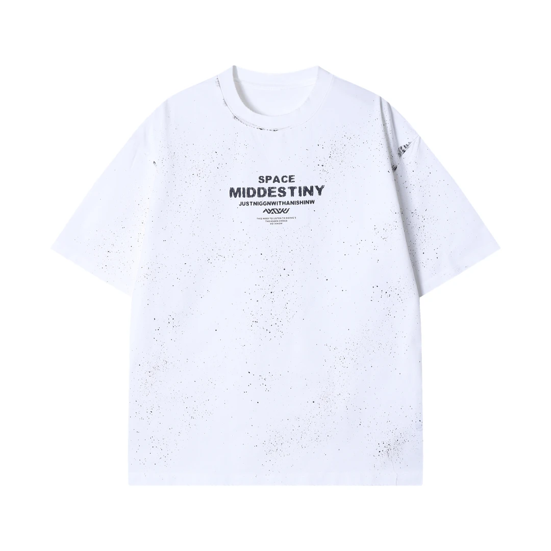 早春新款时尚个性撞色印花字母满天星圆领短袖T恤百搭套头上衣