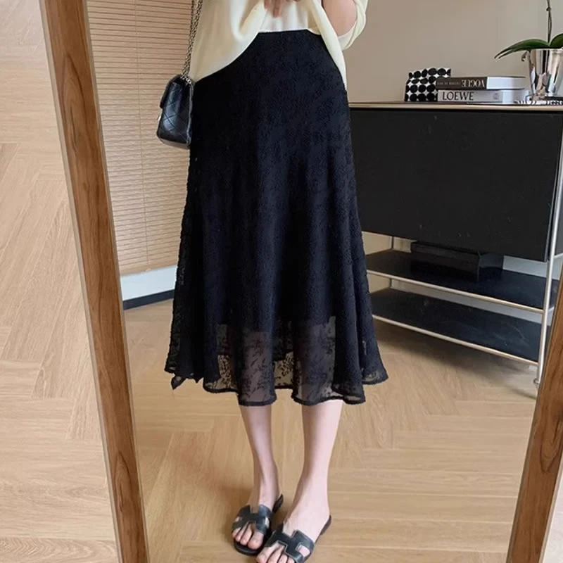 百搭鱼尾半身裙女夏季薄款梨形身材高腰显瘦遮胯中长款a字纱裙