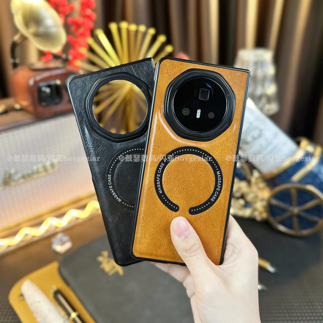 适用于荣耀Magic V3手机壳疯马纹磁吸防摔商务高端磁吸保护