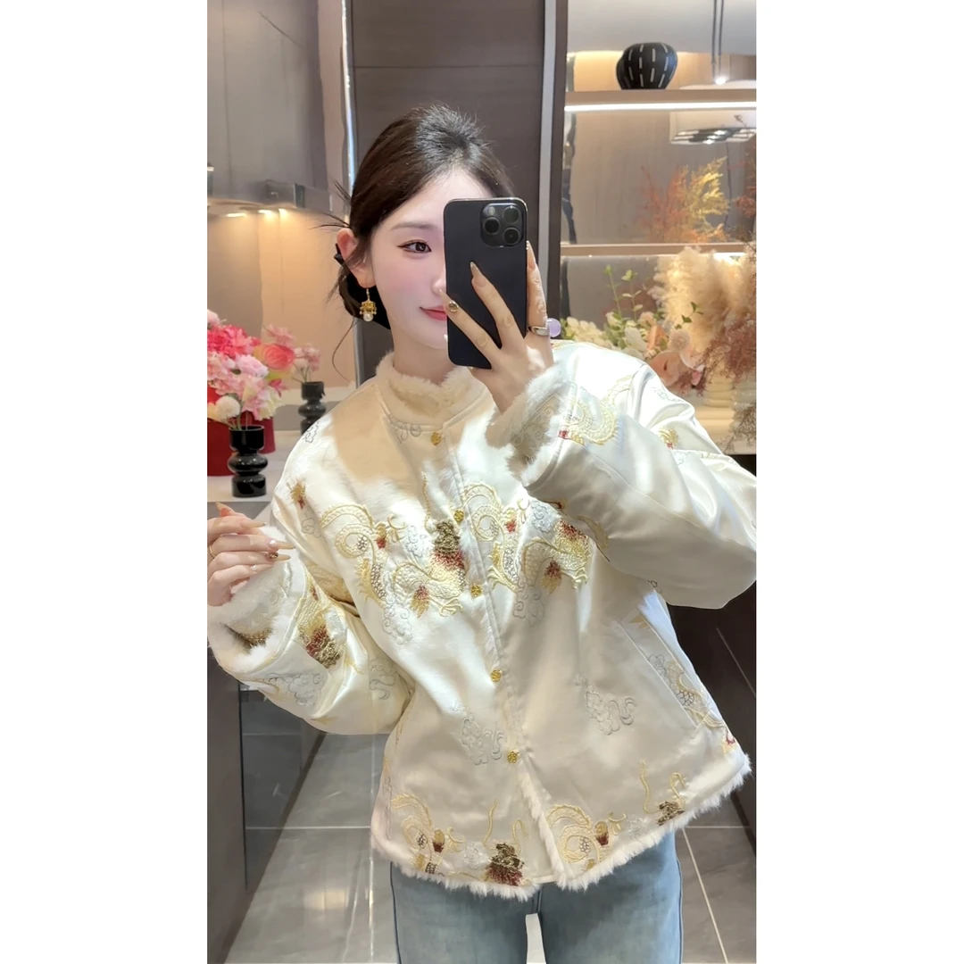 【周粥】【贺岁】2026新款双面穿龙纹刺绣加绒保暖外套预JJD5WT2136