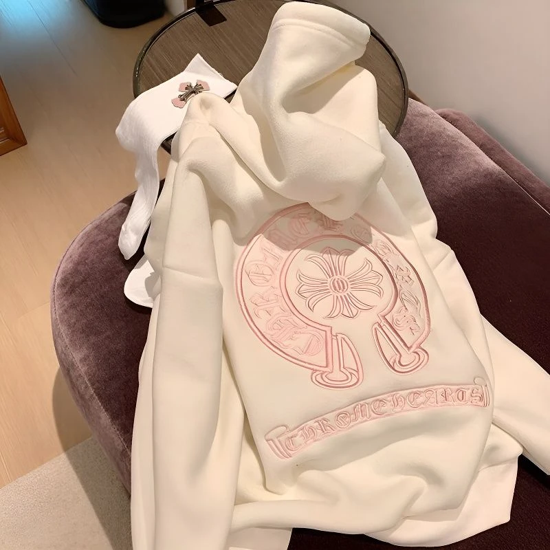 字母刺绣十字架连帽卫衣男女加绒加厚长袖宽松特大码300斤情侣装