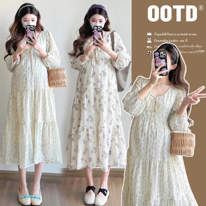 2025春季新款提花刺绣法式碎花中长款气质孕妇连衣裙