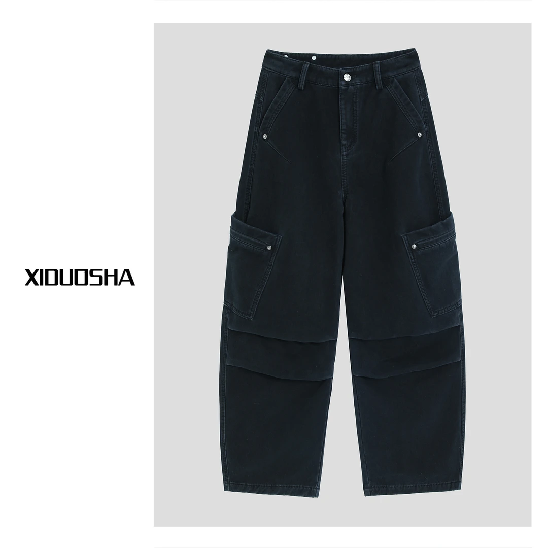 XIDUOSHA/喜朵莎原创设计款加绒加厚酷帅风工装直筒裤XDS993