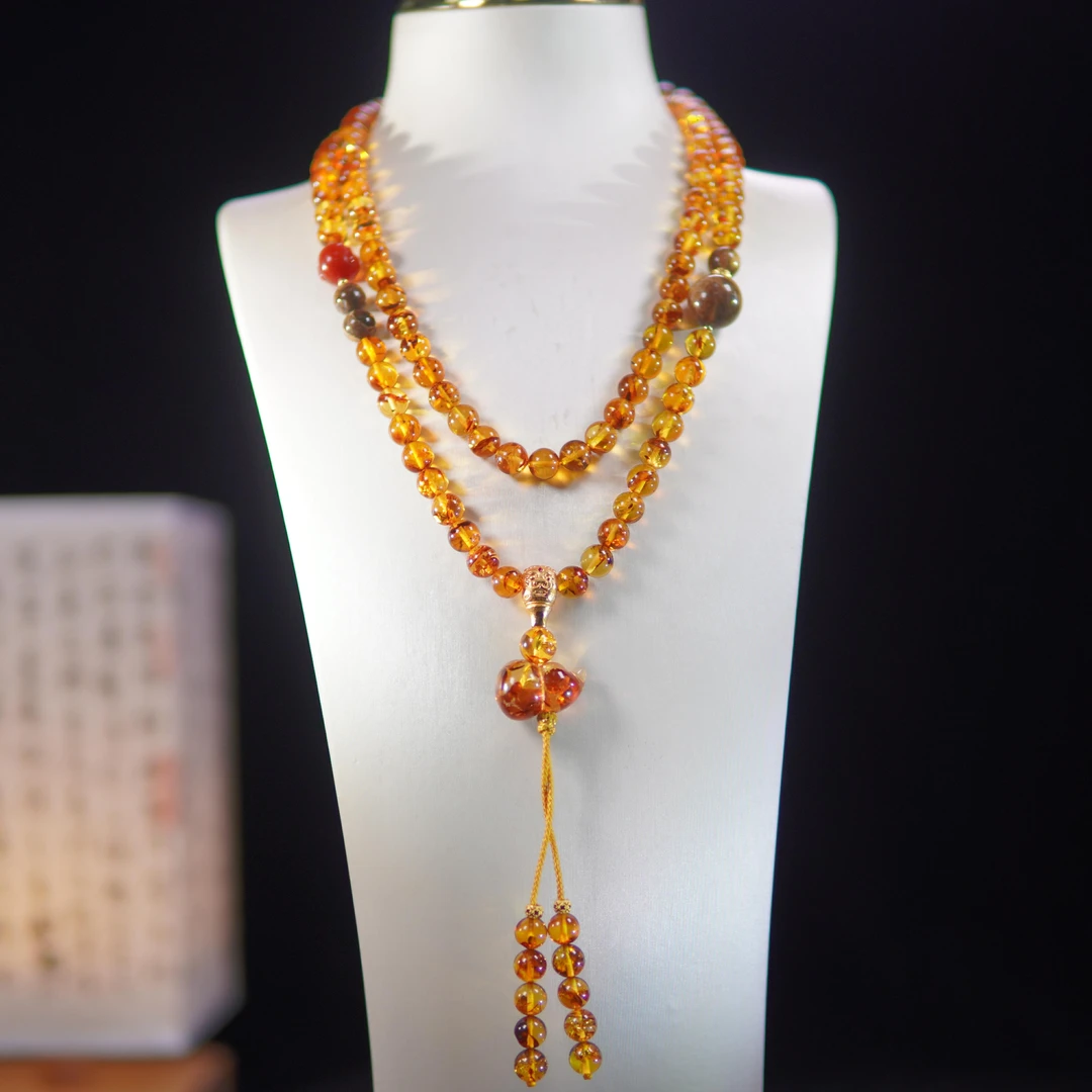 美燕珠宝-俄罗斯天然花珀葫芦项链琥珀项链百搭时尚款