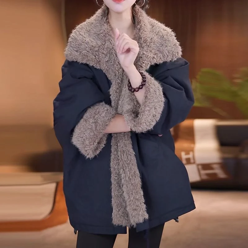 2025冬季新款宽松休闲气质减龄外套轻奢时尚潮流慵懒风羊羔毛外套