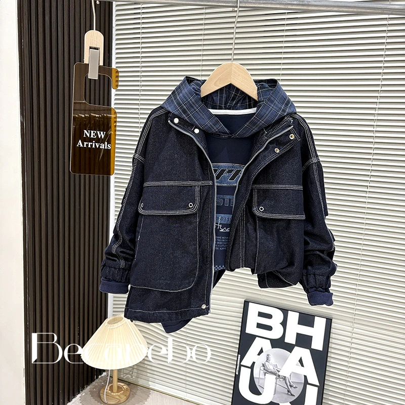 【淏妈原创】青少年童装男童秋装牛仔外套大童春秋痞帅炸街男孩衣服