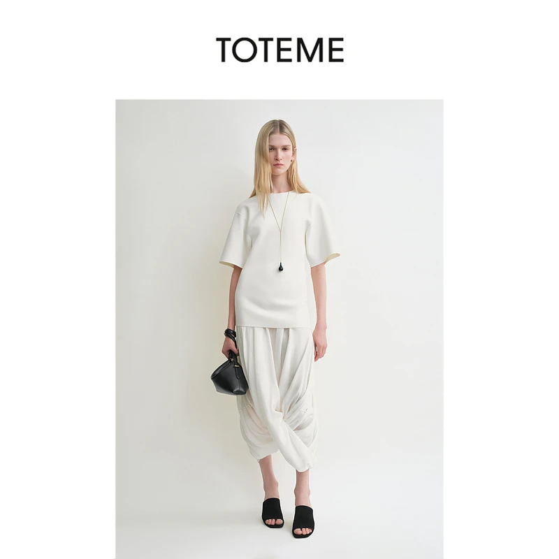 TOTEME女装白色拼接茧型扭纹不规则层叠T恤连衣裙
