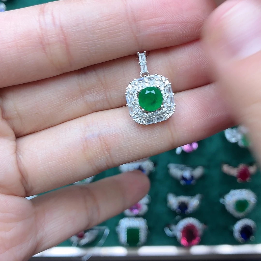 无吊坠925银哥伦比亚木佐培育宝石