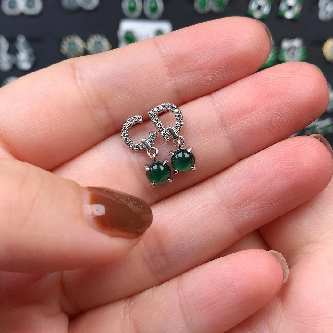 翡翠银S925镶嵌耳饰