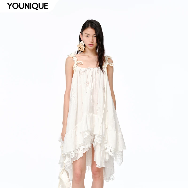 【XIAOLI】新品25春夏柠檬刺绣镂空绣花短吊带连衣裙女