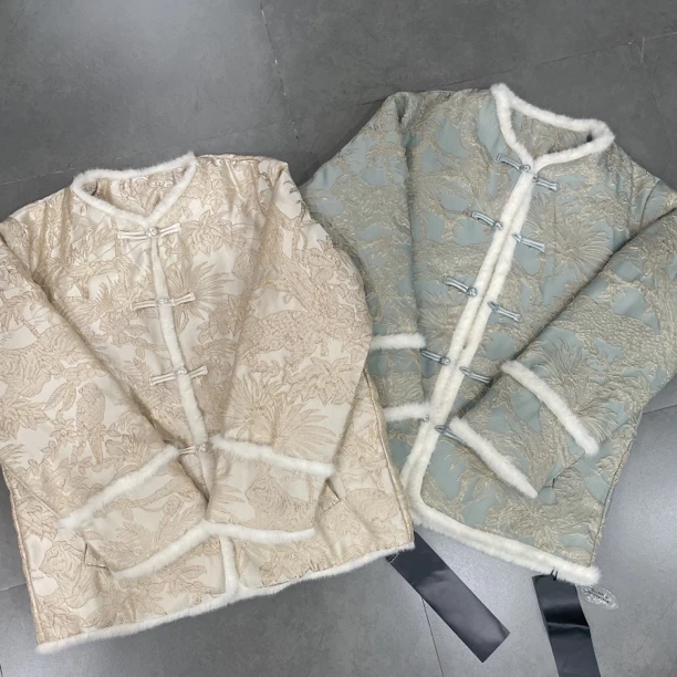 Yan Jie臻选·新中式国风毛边拼接立体提花棉衣棉服夹棉外套