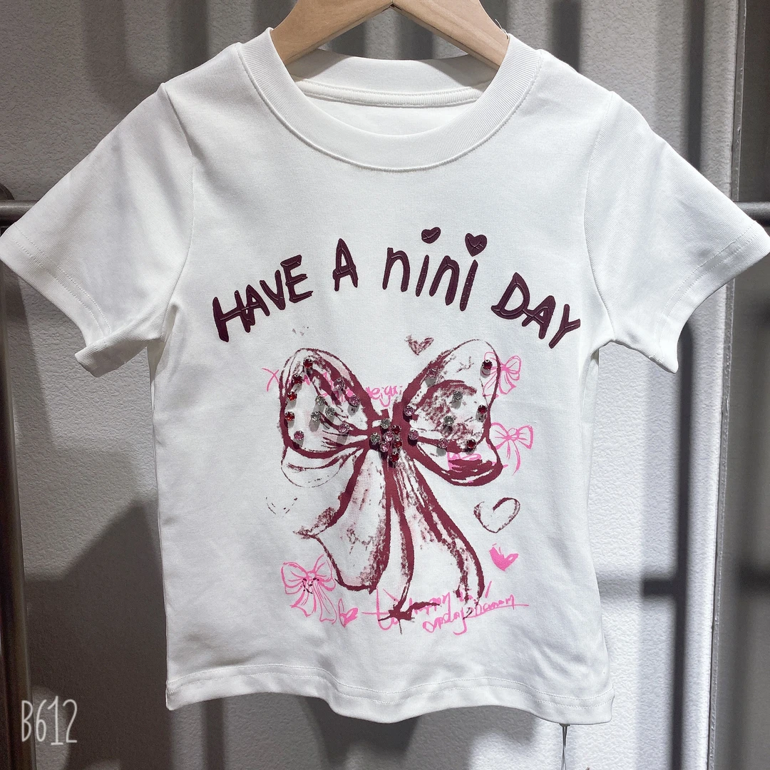 8110童装带钻蝴蝶结短袖T