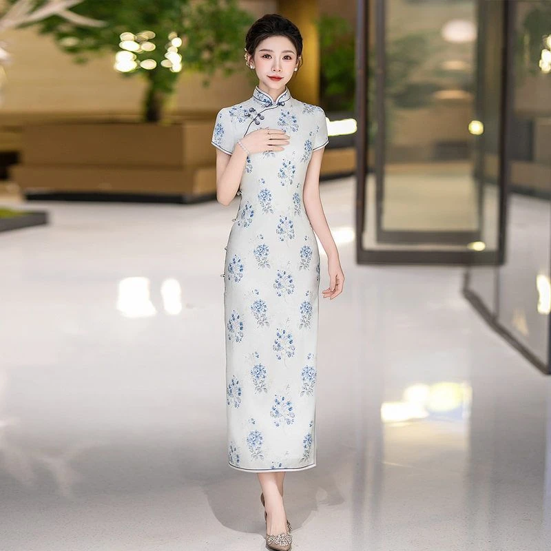 2025高端中国风旗袍中式桑蚕丝连衣裙手工缝制送考宴席日常