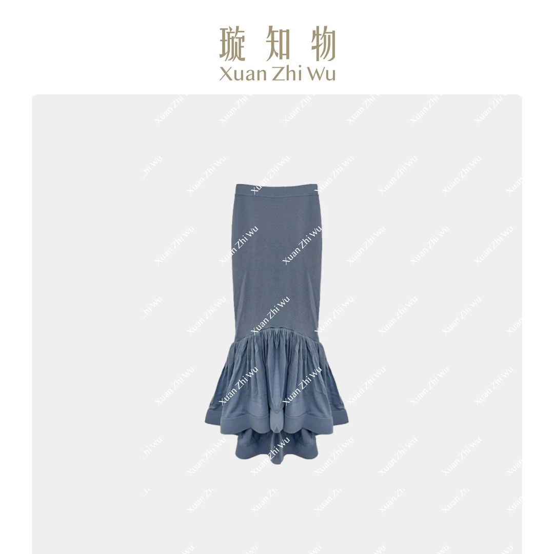 夜巴黎裙 1oo绵羊毛松蓝色气质时尚半身裙王璇原创王璇原创设计