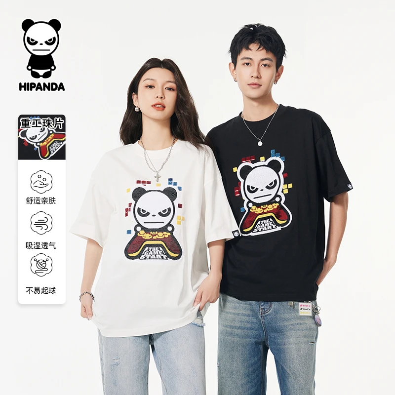 HiPanda高级感刺绣工艺时尚短袖2025夏季新款男生潮牌短t