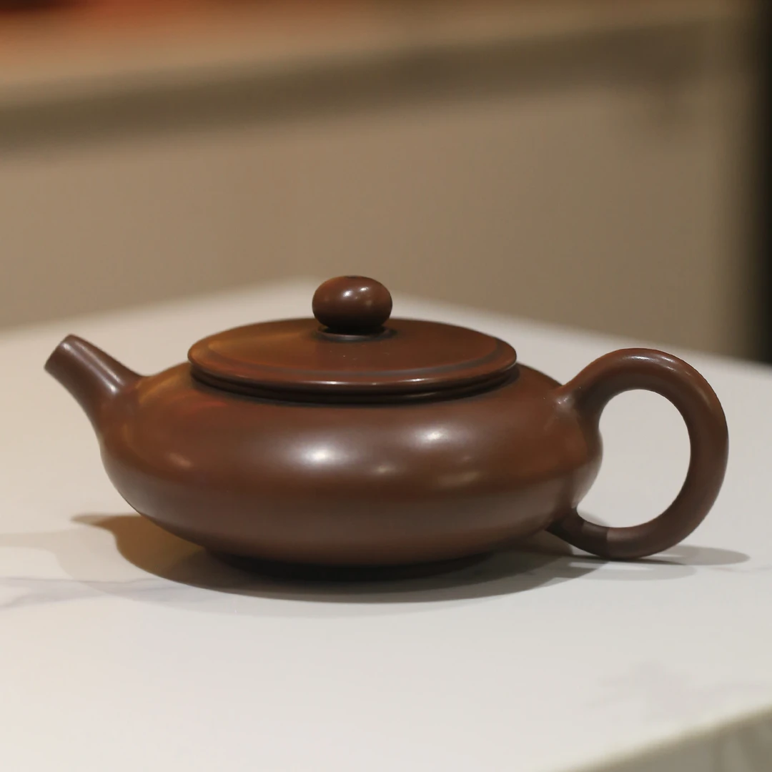 陶礼【扁腹】广西钦州坭兴陶茶壶素扁壶150ml容量