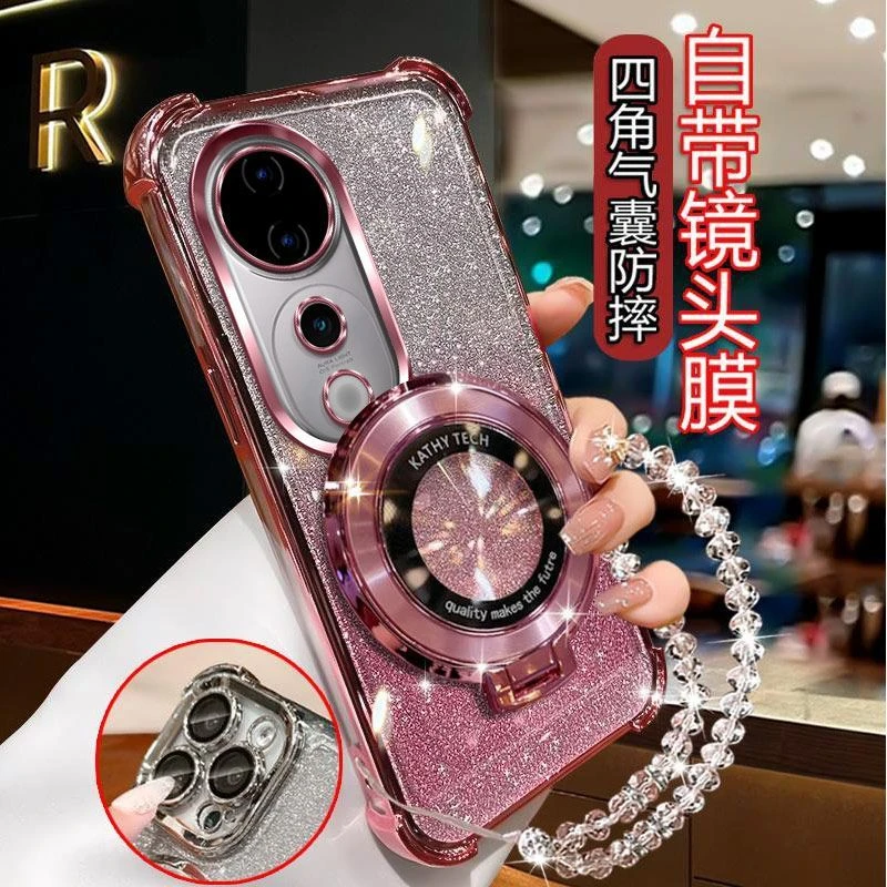 气囊防摔vivoS19Pro手机壳V2362A高质量镜头全包闪粉CD支架轻奢女