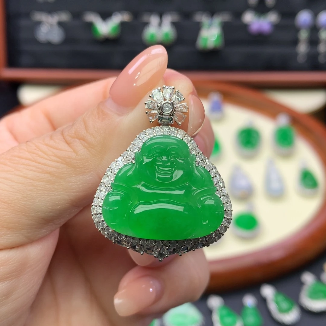 翡翠18K金镶嵌吊坠(不含链)