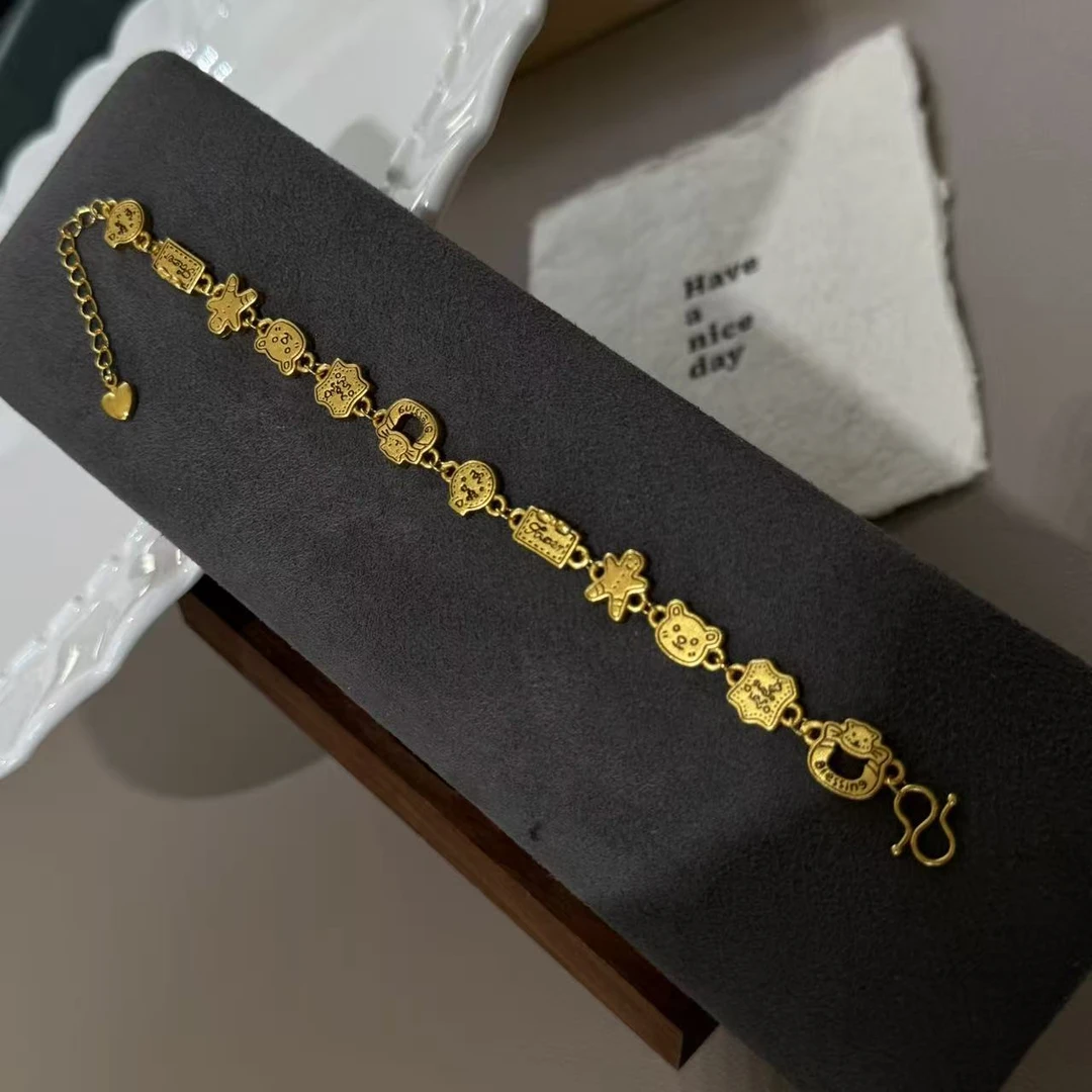 铜合金合成锆石手链 原创小众【做旧姜饼人多个古铜色手链】-8439