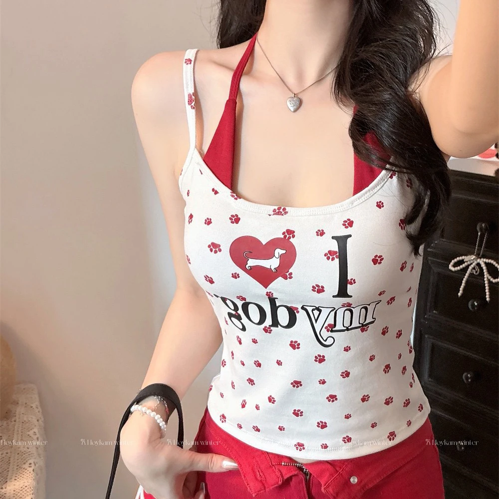 内搭印花时尚短款短袖T恤螺纹背心简约通勤辣妹外穿