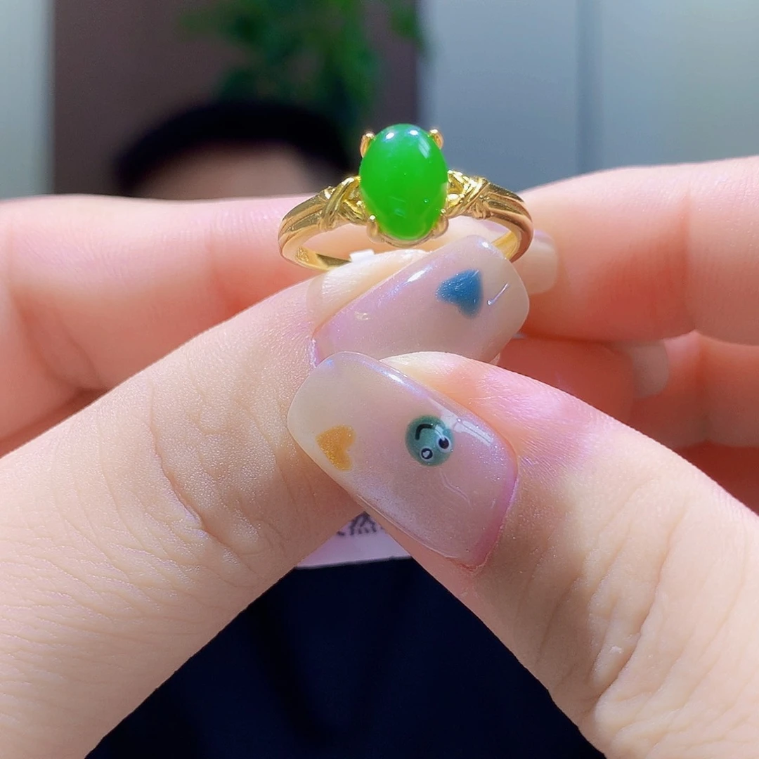 和田玉（碧玉）戒指银S925镀金镶嵌