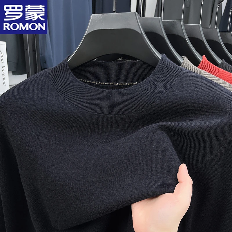 罗蒙男士春季长袖针织衫圆领新款2025纯色休闲薄款百搭针织T恤男