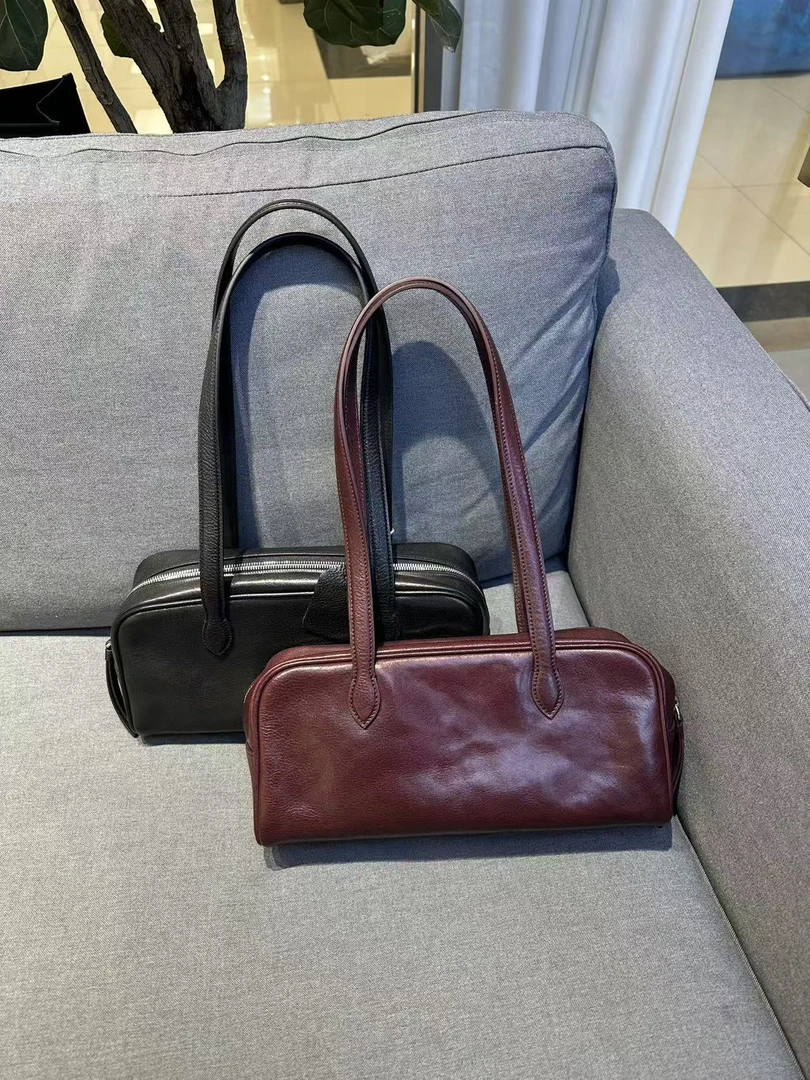 【慕懿时袋】 头层植鞣牛皮复古文艺腋下包单肩手提法棍包女22351