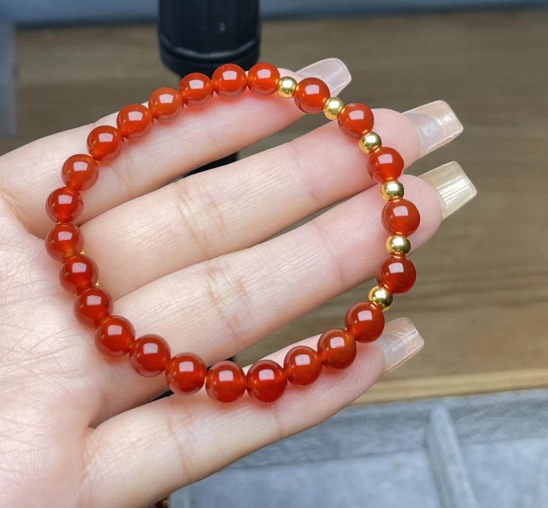 玉麓 足金4mm光面转运珠6颗0.318g红MN手串（串好发货）