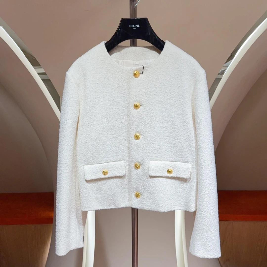 99新 Celine/思琳 羊毛小香风金扣上衣 38码 公价29500