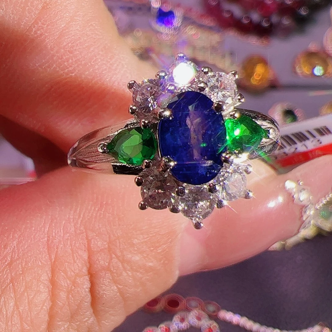 蓝宝石戒指银S925镶嵌