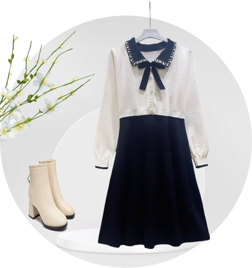 【编码509】新年红色休闲重工珠珠领新款2025女款爆款毛衣女秋冬裙