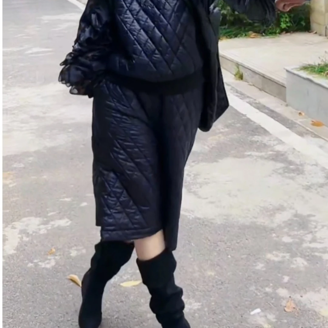 1182篱君棉中裤冬天加厚时尚休闲百搭宽松黑色气质显瘦冬季棉裤女