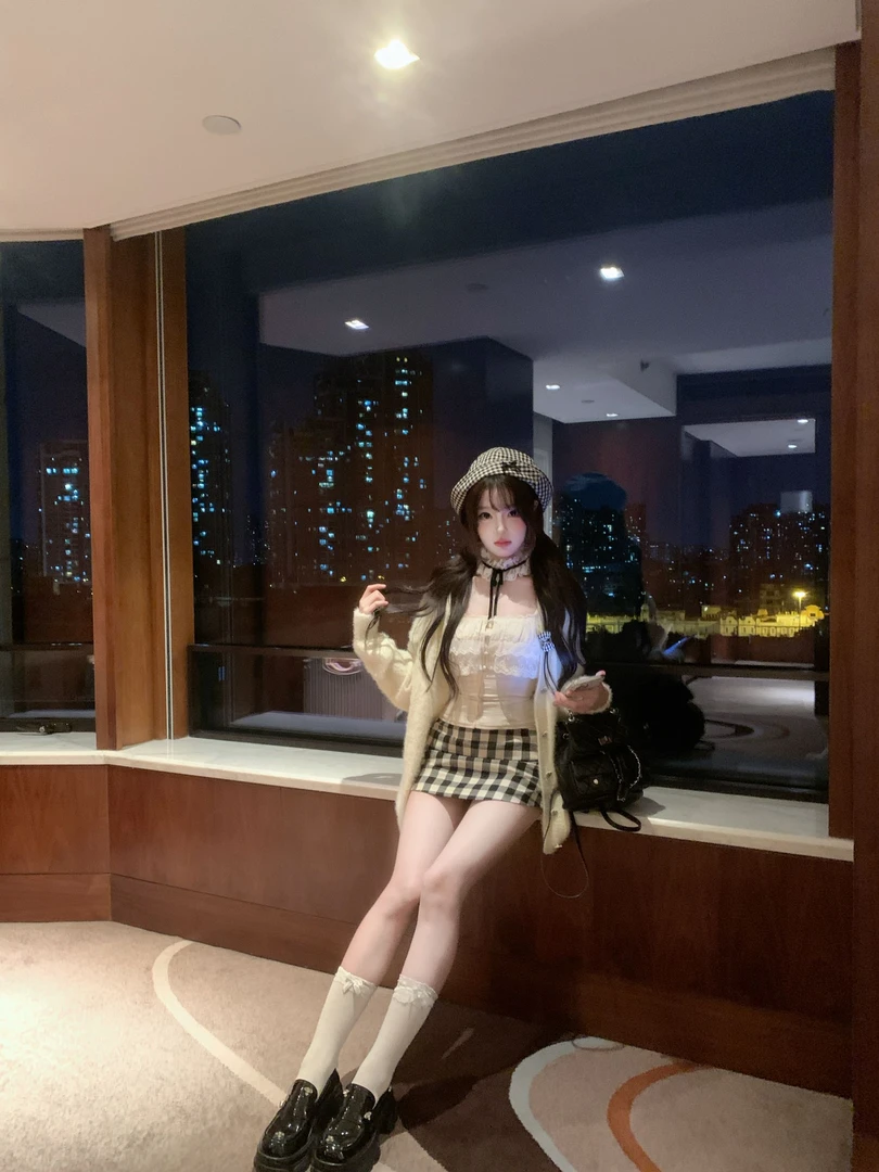 vtg千金 中古蕾丝花边背心女设计感方领无袖上衣格子裤套装
