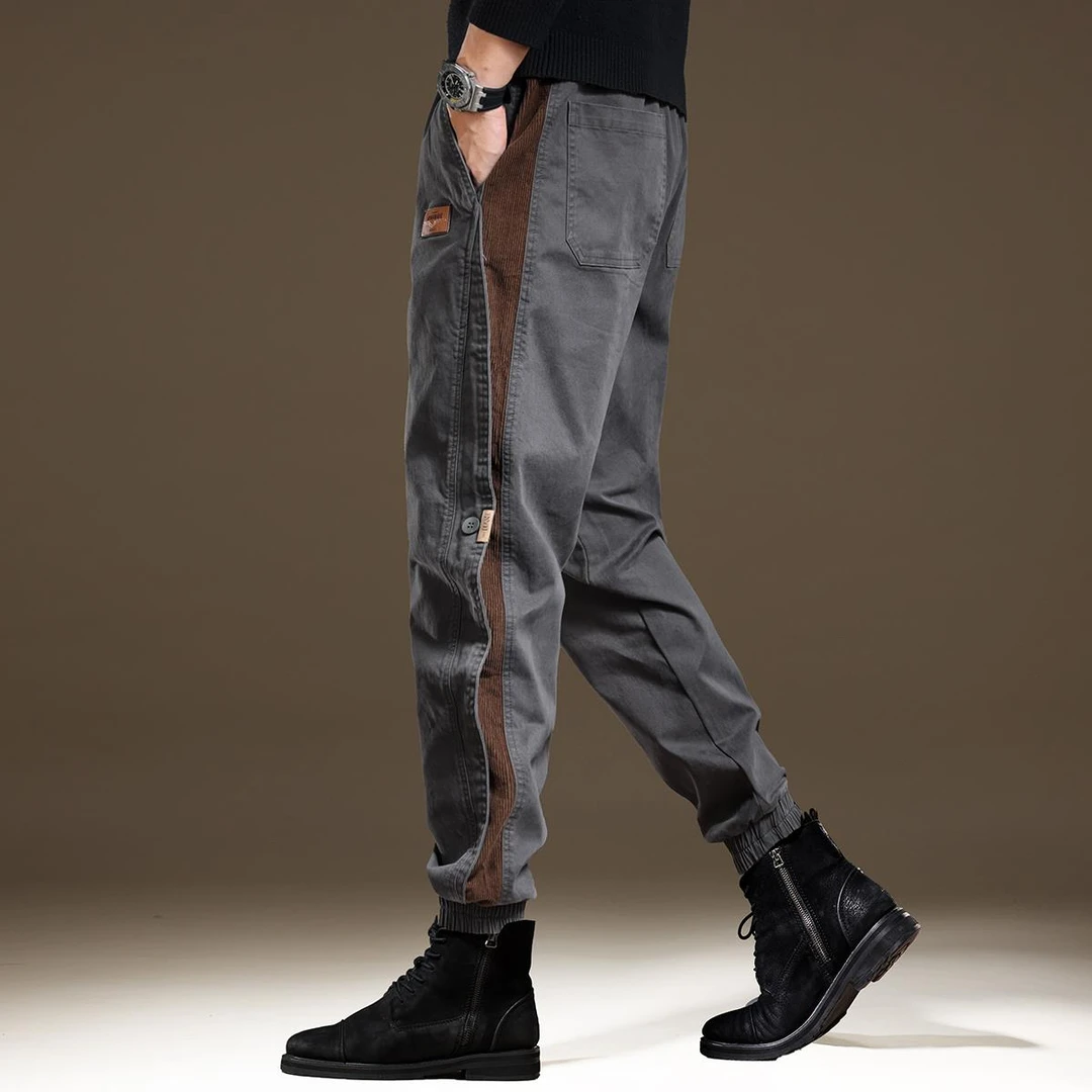 高端美式重磅撞色拼接工装裤子男秋冬加绒宽松爆款哈伦复古休闲裤