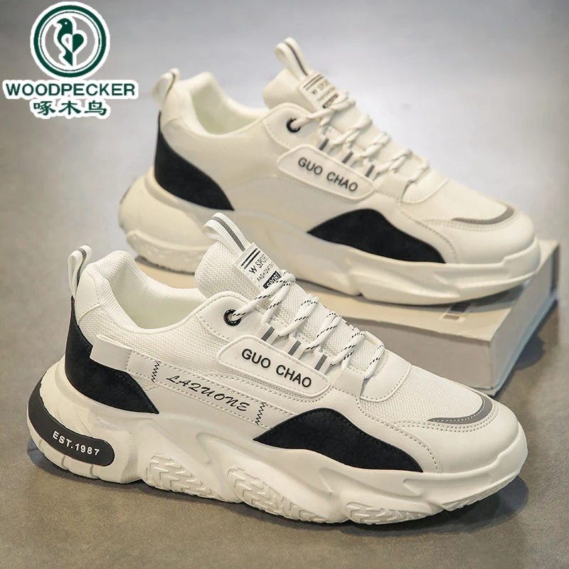 【正品】啄木鸟男士鞋2025秋冬新款爆款网面透气男士运动休闲厚底鞋