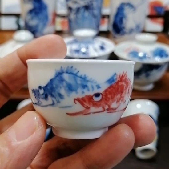 东***响摆件陶景德镇陶瓷手绘主人杯桂鱼