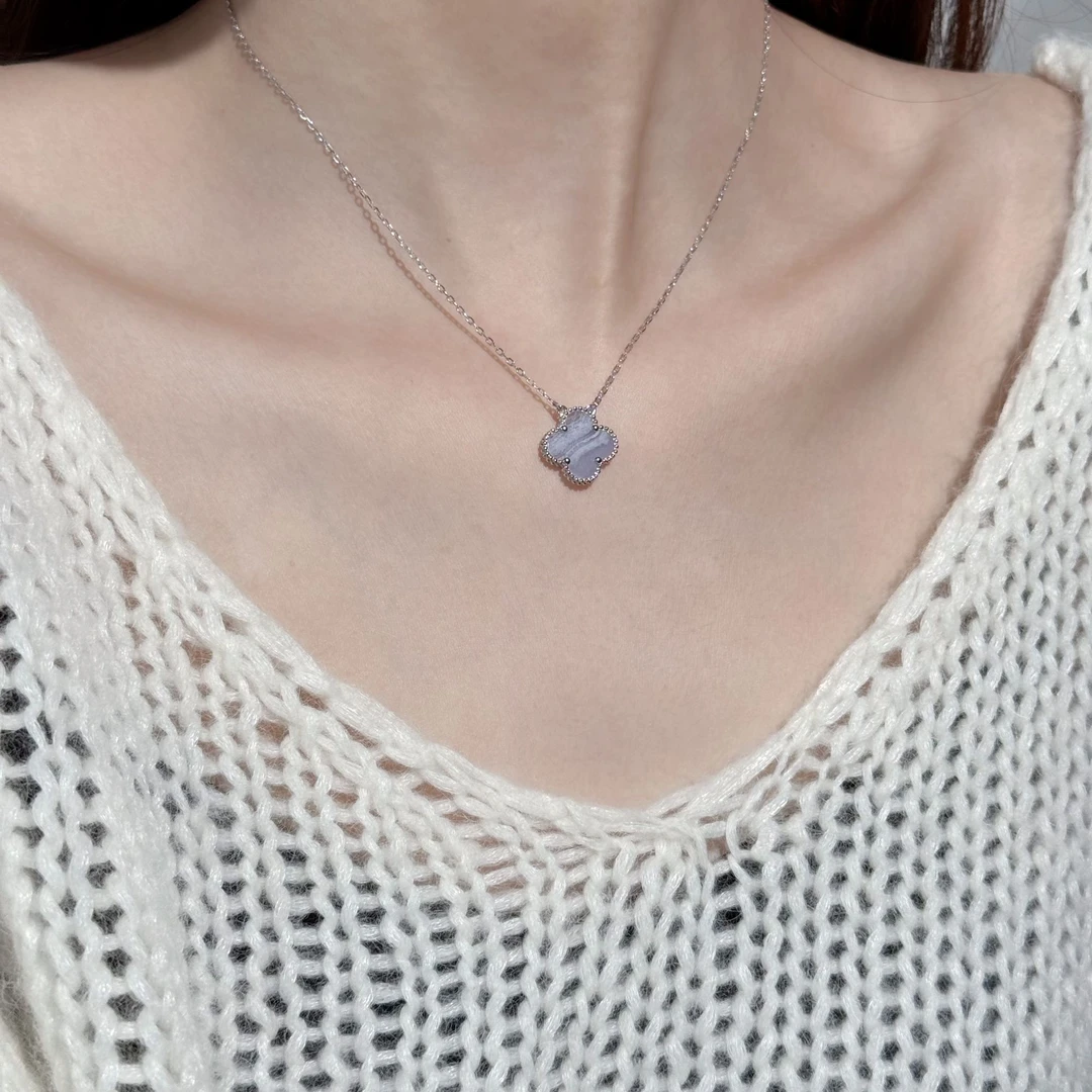 早兰 链子925银 【黛安项链】四叶草紫色百搭双面时尚轻奢气质项链