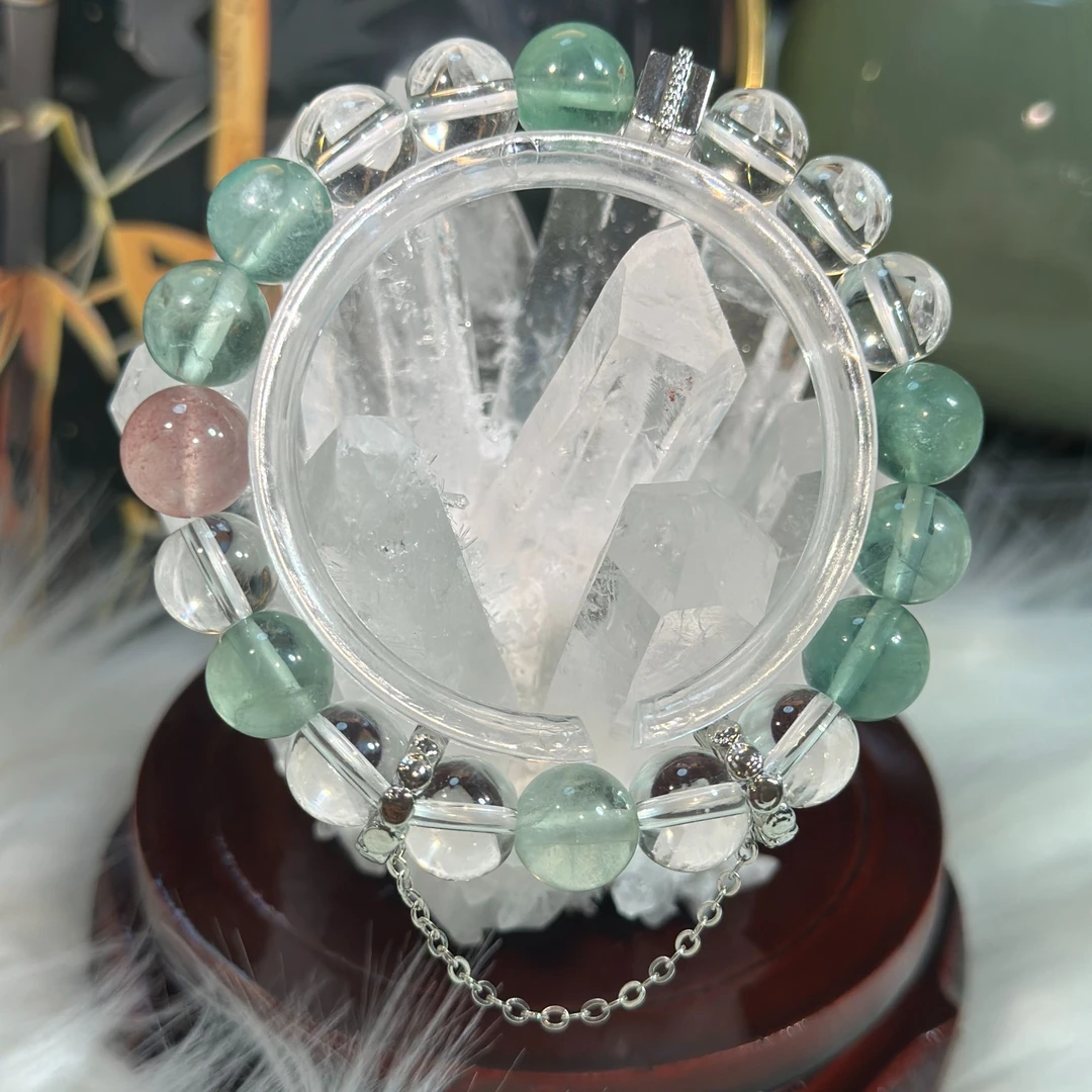 绿萤石白水晶流苏设计款水晶手串