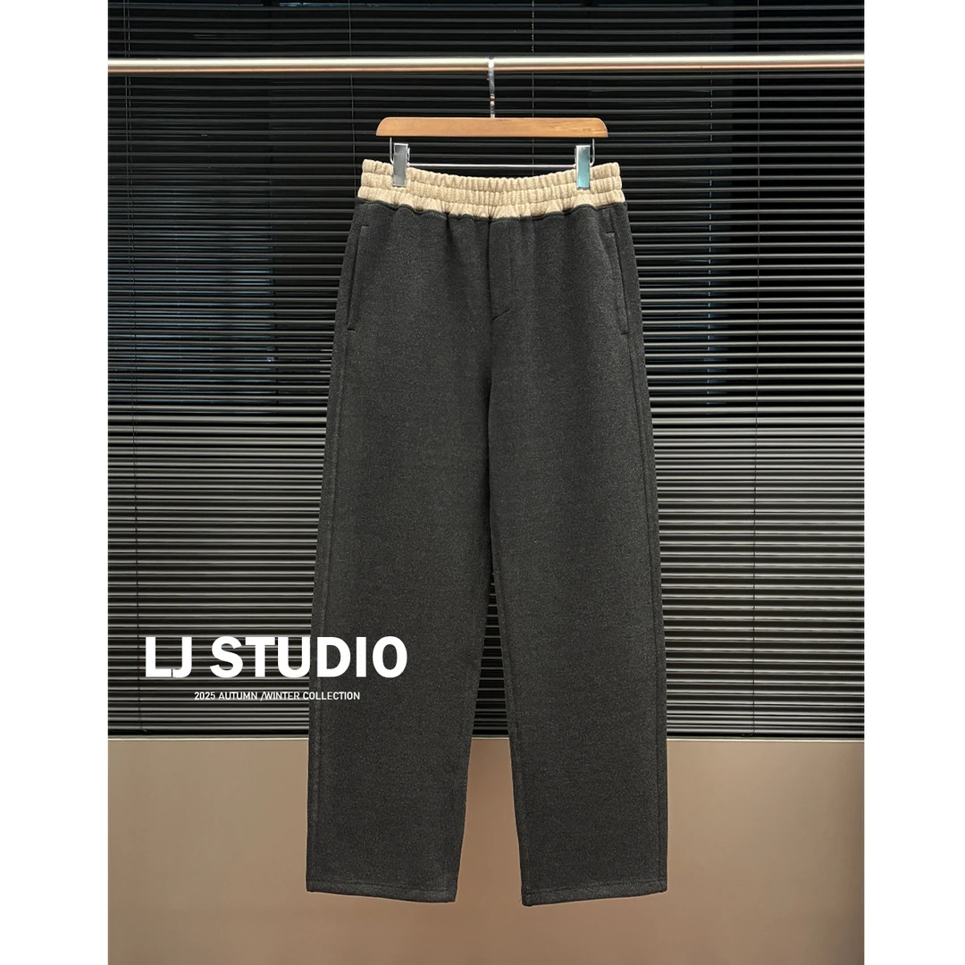 L.JIN .加厚毛呢休闲直筒长裤.男冬季拼色宽松基础百搭 5223
