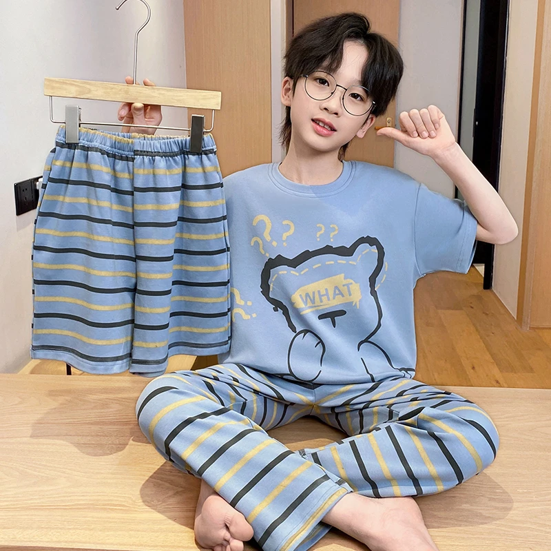 夏季新款男童睡衣短袖纯棉儿童套装中大童男孩薄款洋气学生家居服