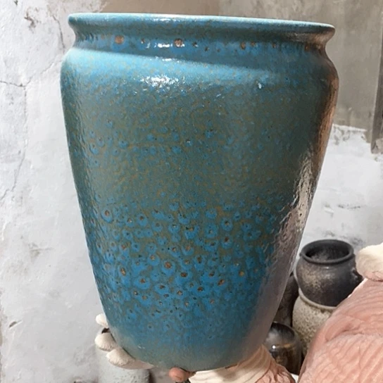 紫砂花盆口25高33，蓝
