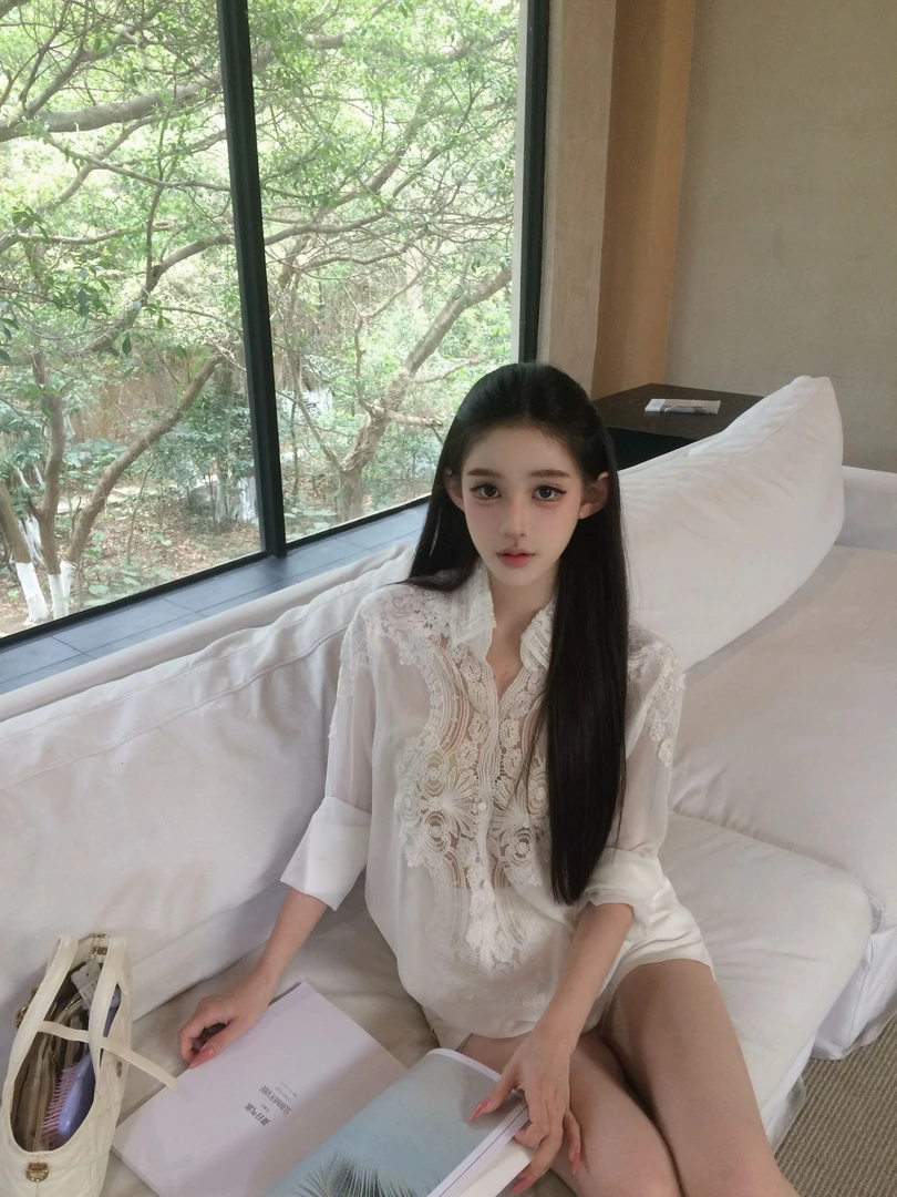 【五美丽】手工刺绣感性微透雪纺纯欲显瘦衬衫夏季时尚上衣女WX0090