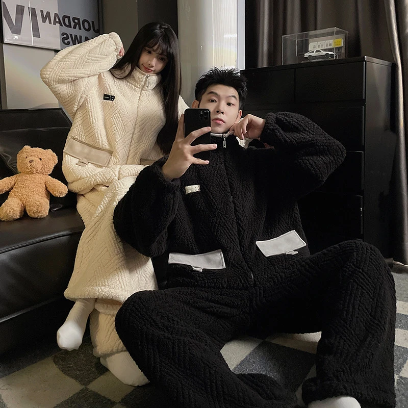 珊瑚绒法兰绒情侣睡衣女秋冬季新款加厚保暖男士可外穿家居服套装