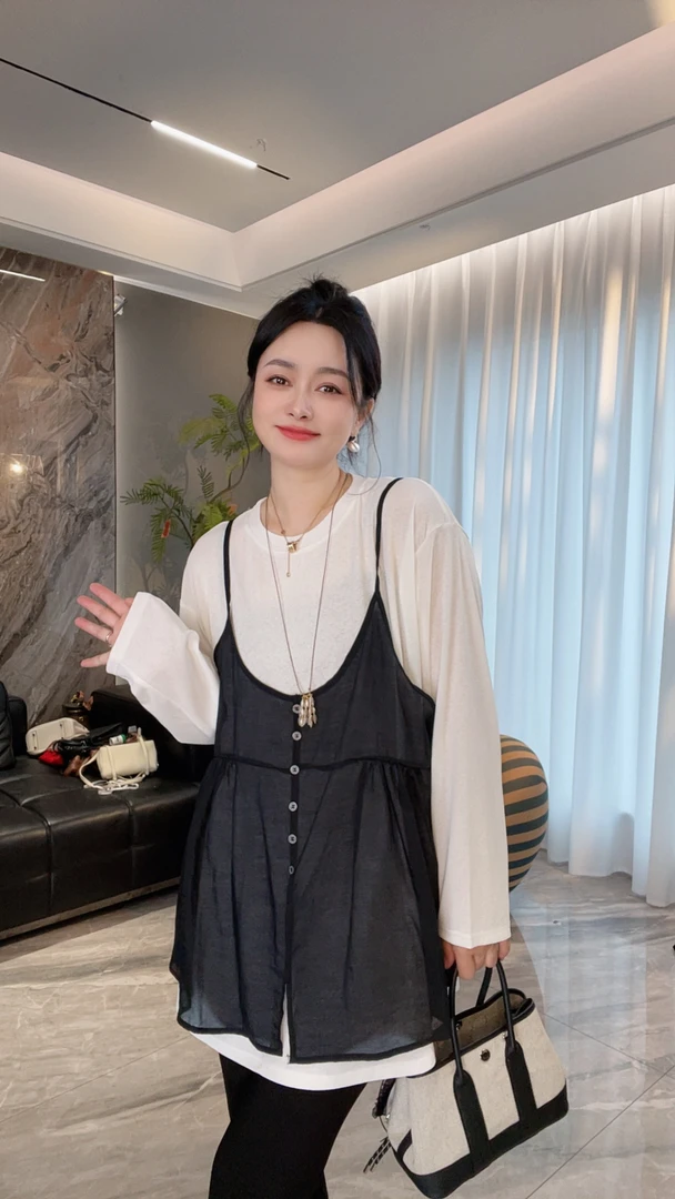 【冲姐】秋款上新时髦可拆分真两件套百搭纯色上衣气质洋气套装