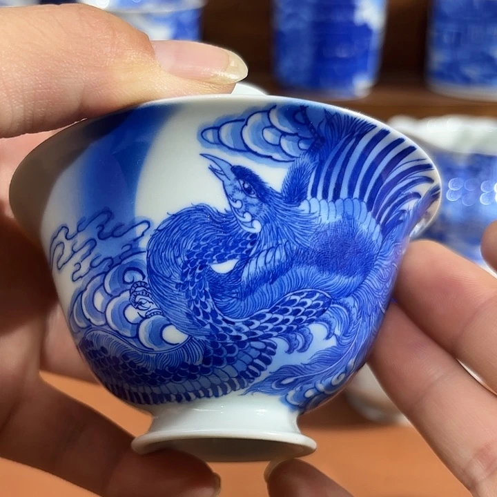 —***—青花手工手绘凤盖碗