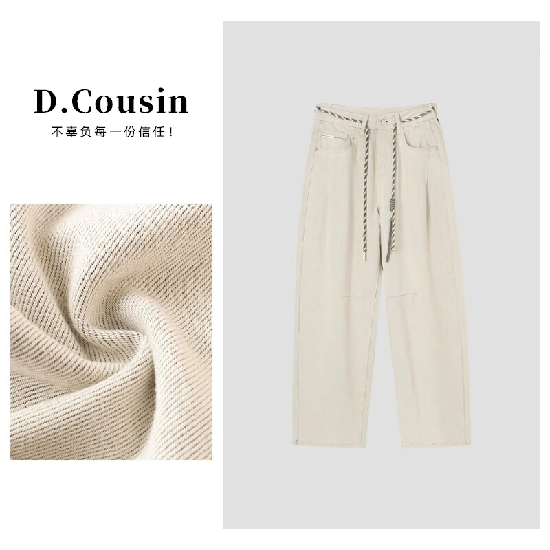 D.cousin  美式牛仔抽绳裤子复古做旧水洗长裤直筒裤 2133